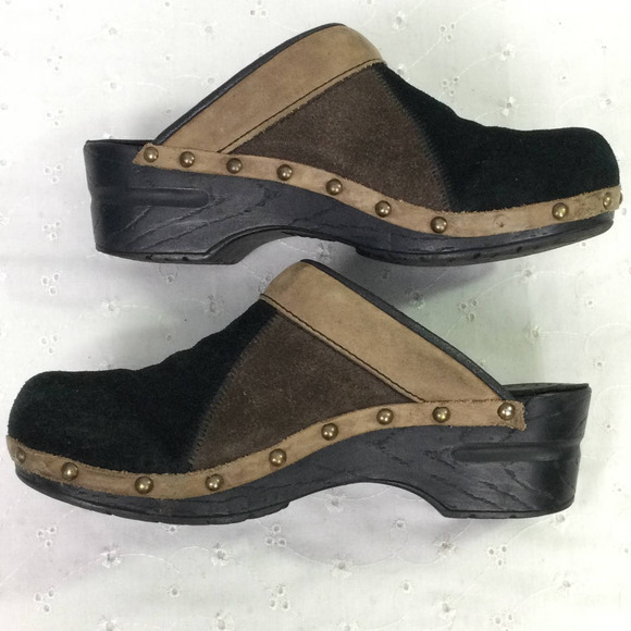 Sanita Black Brown Color Block Suede Studded Slip On Clog Women’s Size 37 - Picture 7 of 14